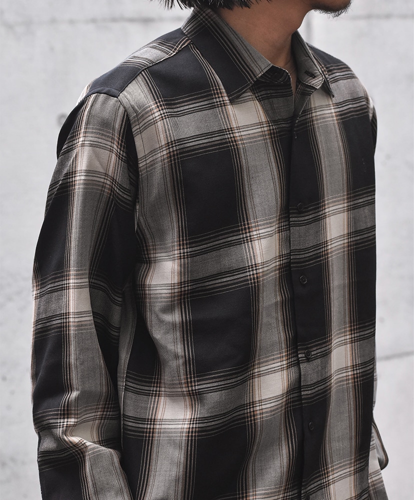 Ombre Check Regular Collar Shirt Black×Brown/ブラック×ブラウン 1(MEN)
