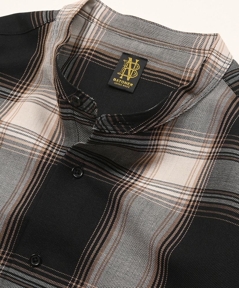 Ombre Check Band Collar Shirt Black×Brown/ブラック×ブラウン 1(MEN)