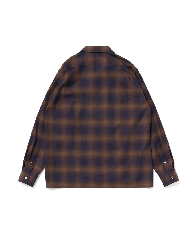 Open Collar Sh L/S Brown×Indigo/ブラウン×インディゴ L(MEN)