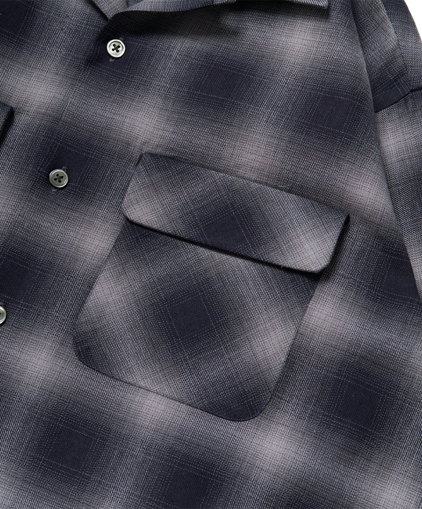 Open Collar Sh L/S Gray×Indigo/グレー×インディゴ L(MEN)
