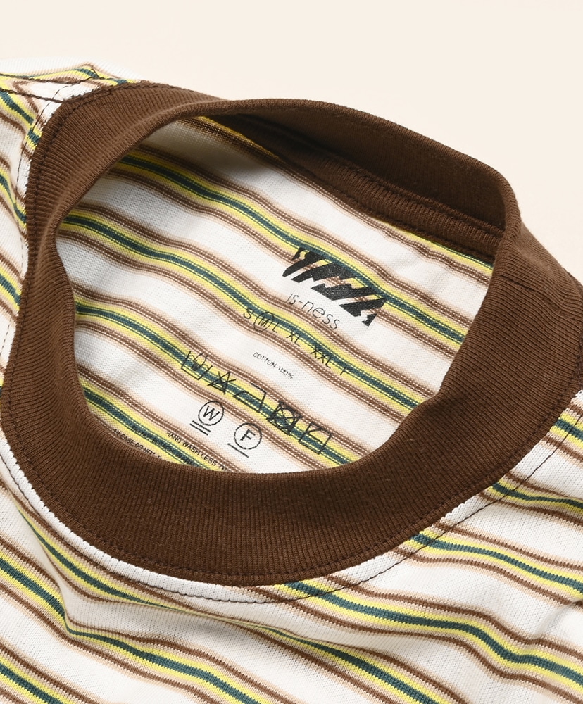 Balloon Border Long-sleeve T-Shirt Brown×Green/ブラウン×グリーン L(MEN)