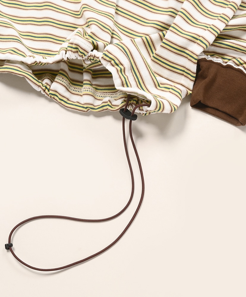 Balloon Border Long-sleeve T-Shirt Brown×Green/ブラウン×グリーン L(MEN)
