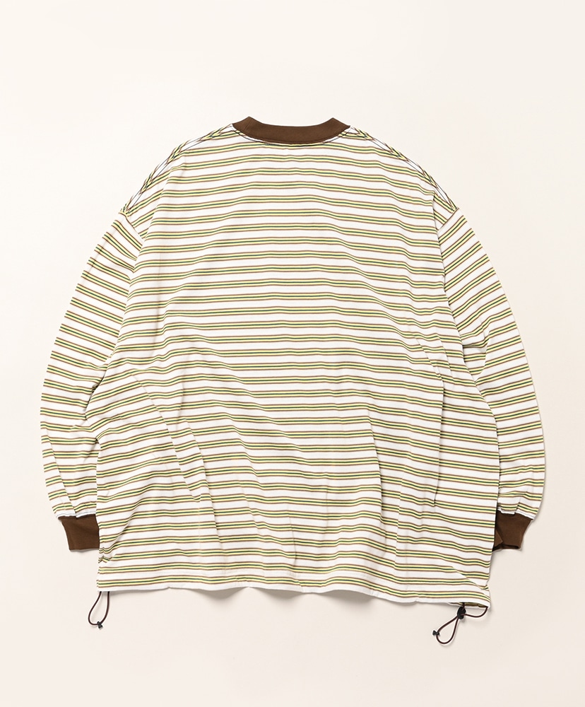 Balloon Border Long-sleeve T-Shirt Brown×Green/ブラウン×グリーン L(MEN)