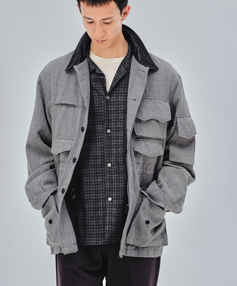 ブルマリン　BLUMARINE　グレーのピーコートグレージャケット Wool Herringbone Explorer Jacket(2(MEN) Top Brown/トップブラウン