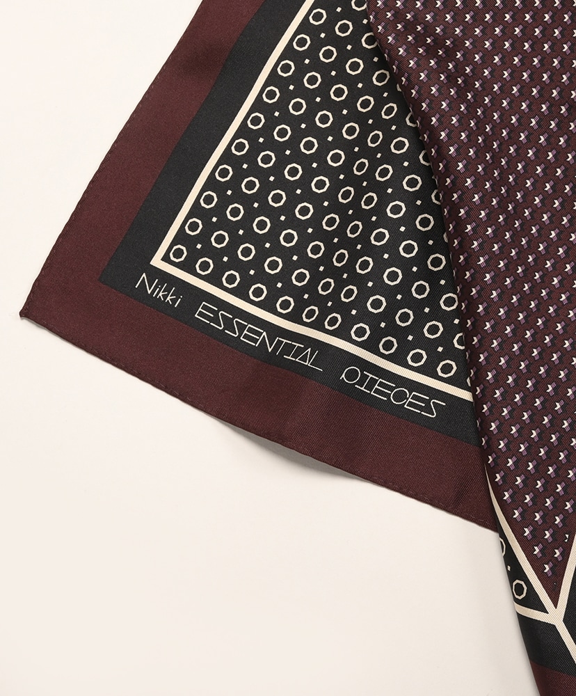 KOMON Silk Scarf Navy×Brown/ネイビー×ブラウン F