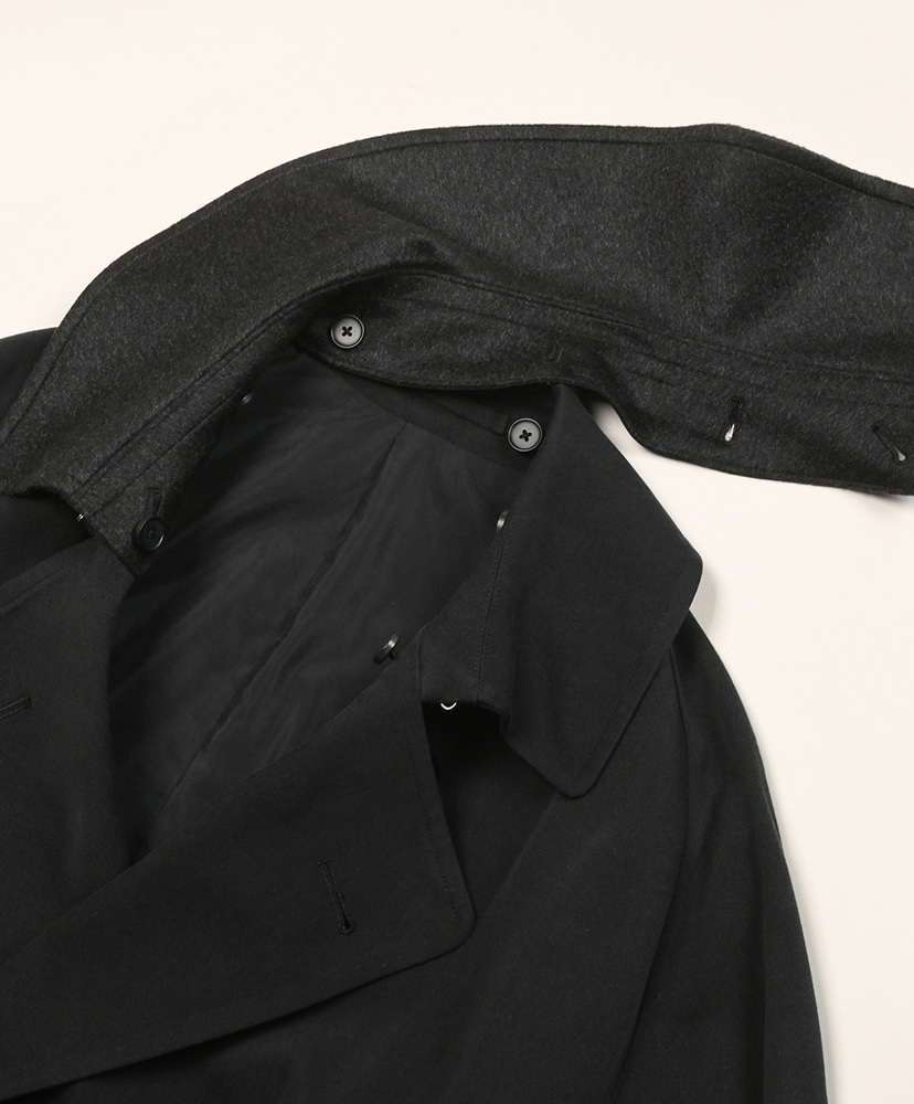 Maxi Length Washed Silk Trench Double Cashmere collor Coat Black/ブラック 2(MEN)