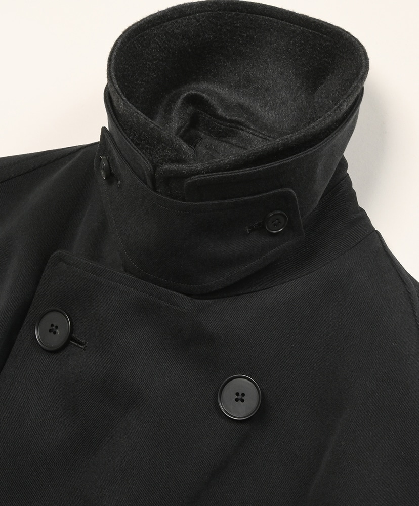 Maxi Length Washed Silk Trench Double Cashmere collor Coat Black/ブラック 2(MEN)