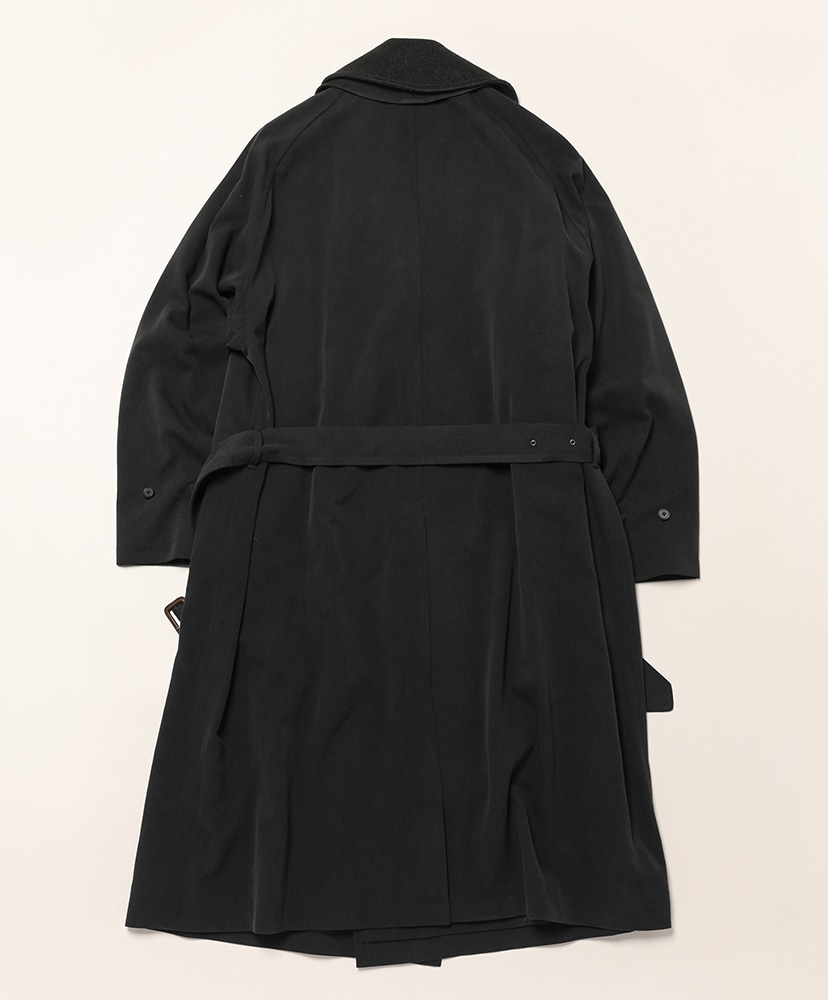 Maxi Length Washed Silk Trench Double Cashmere collor Coat Black/ブラック 2(MEN)