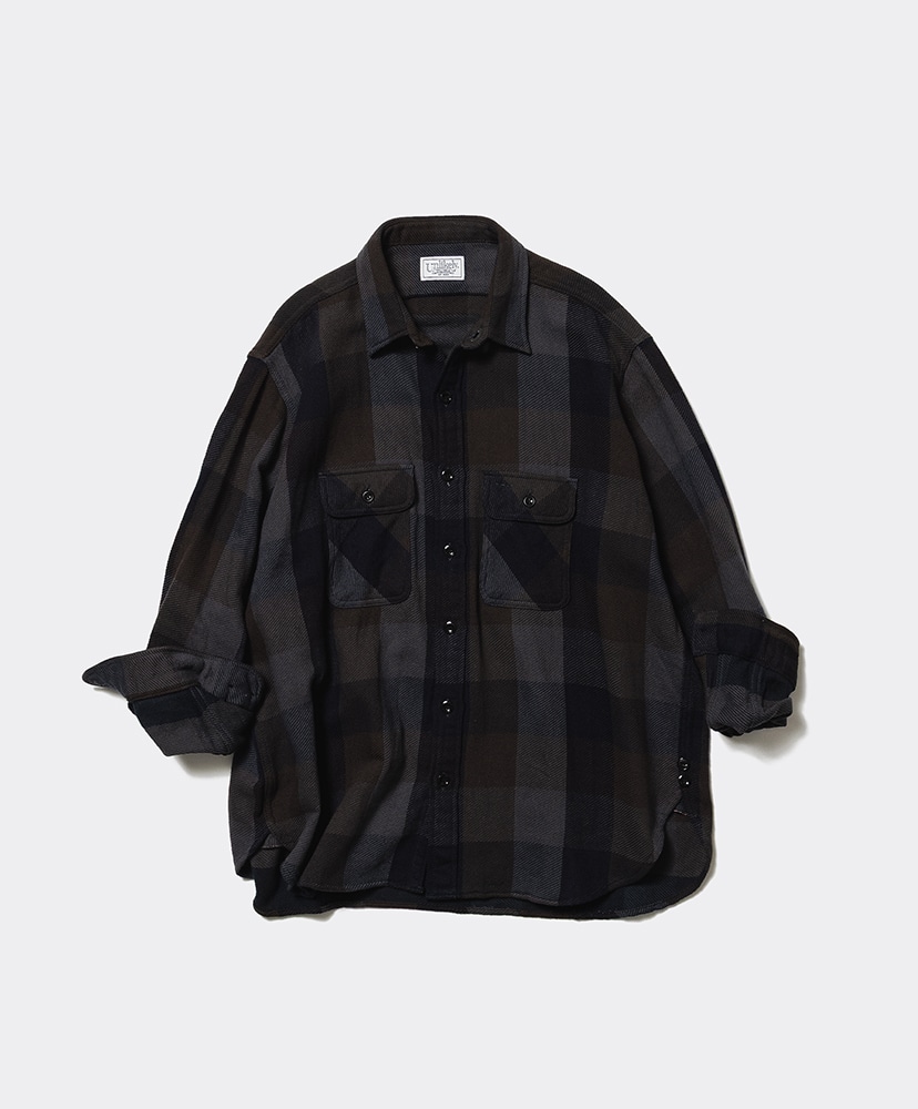 Unlikely Heavy? Nel Work Shirts Brown Gray Plaids/ブラウングレープレイズ L(MEN)