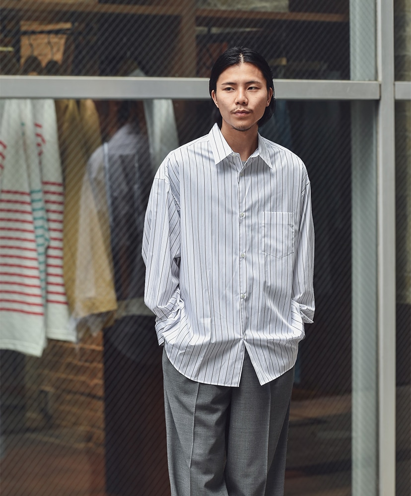 SIDOGRAS Brown Stripe L/S Oversized Regular Collar Shirt White/ホワイト 1(MEN)