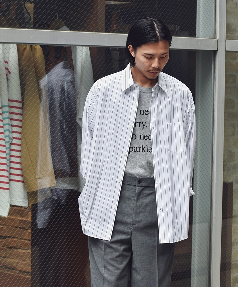 SIDOGRAS Brown Stripe L/S Oversized Regular Collar Shirt White/ホワイト 1(MEN)
