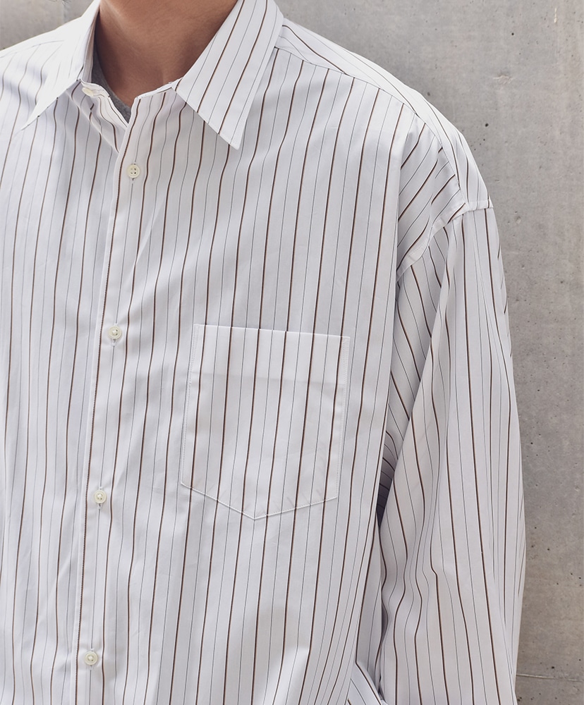 SIDOGRAS Brown Stripe L/S Oversized Regular Collar Shirt White/ホワイト 1(MEN)