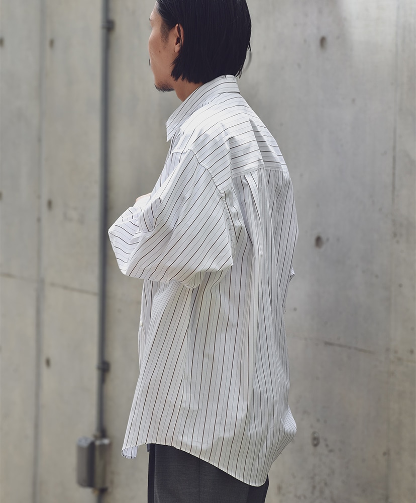 SIDOGRAS Brown Stripe L/S Oversized Regular Collar Shirt White/ホワイト 1(MEN)