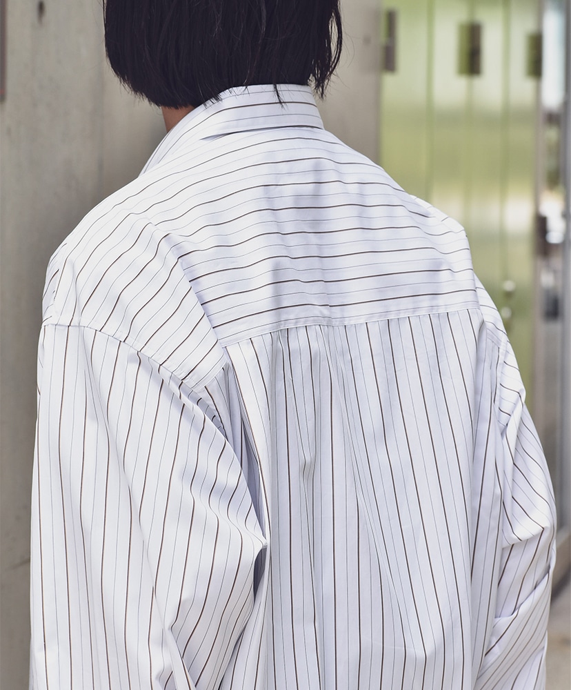 SIDOGRAS Brown Stripe L/S Oversized Regular Collar Shirt White/ホワイト 1(MEN)