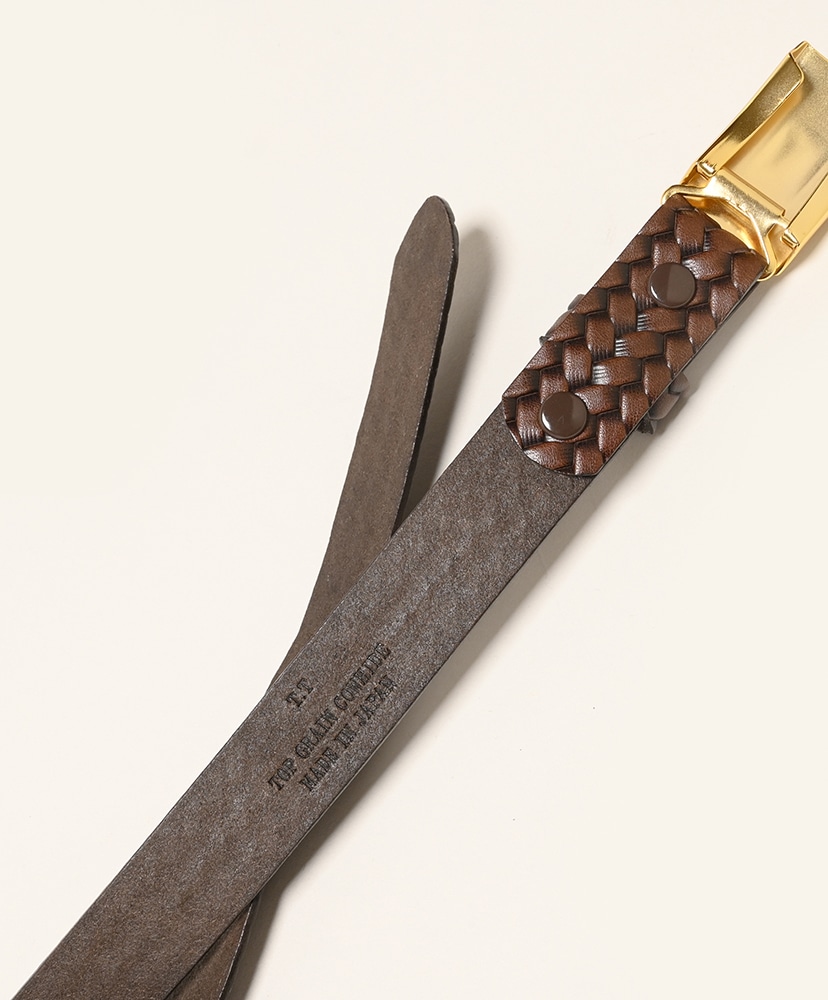 Lot.021 Basketweave Pattern Belt Mud Dyed Brown/マッドダイドブラウン OS