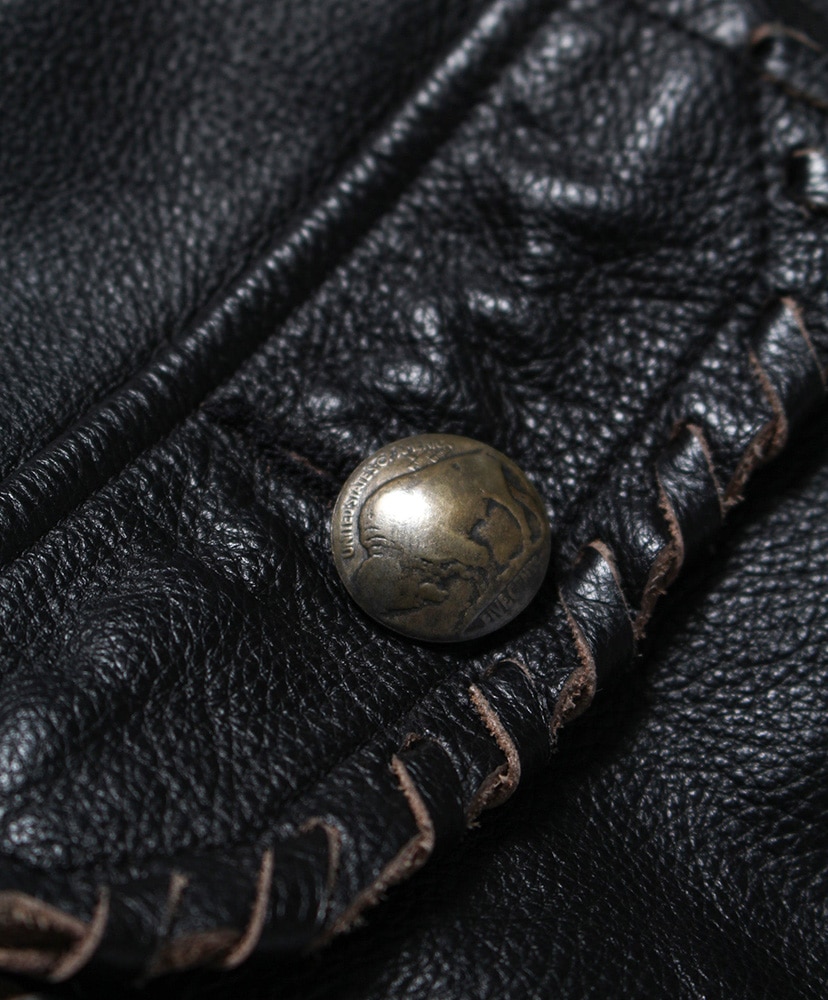 Lace-up Leather Trucker Jacket Black / ブラック L(MEN)