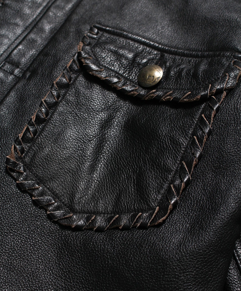 Lace-up Leather Trucker Jacket Black / ブラック L(MEN)
