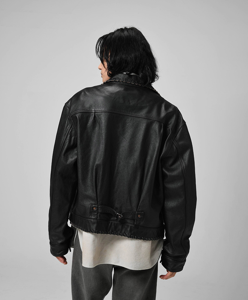 Lace-up Leather Trucker Jacket Black / ブラック L(MEN)