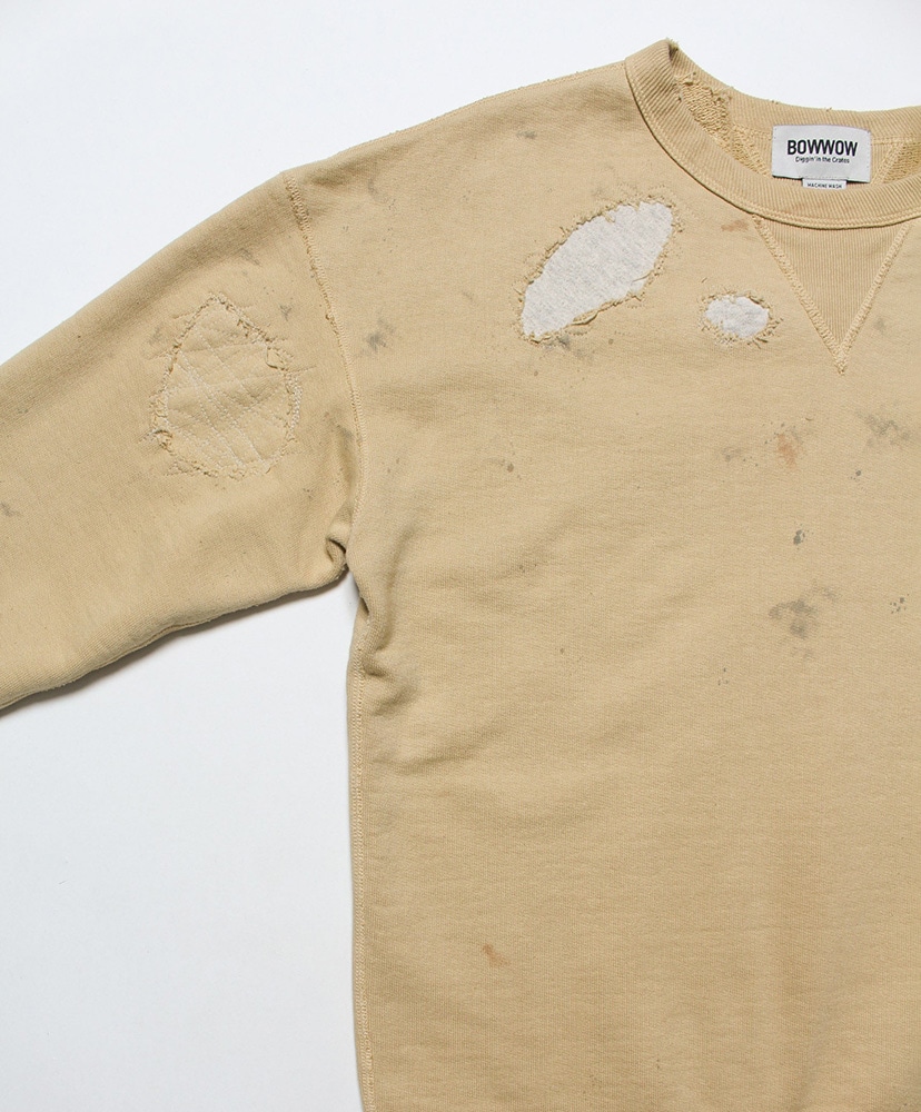 Repaired Faded Double V Sweatshirt Khaki Yellow/カーキイエロー L(MEN)
