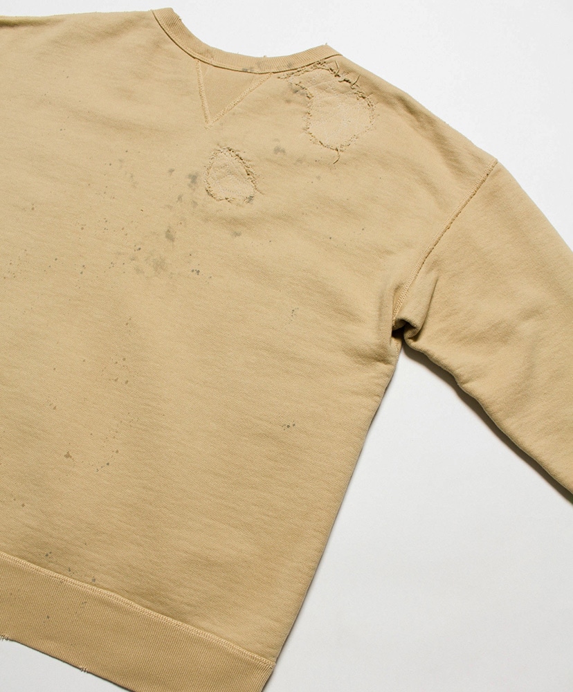 Repaired Faded Double V Sweatshirt Khaki Yellow/カーキイエロー L(MEN)