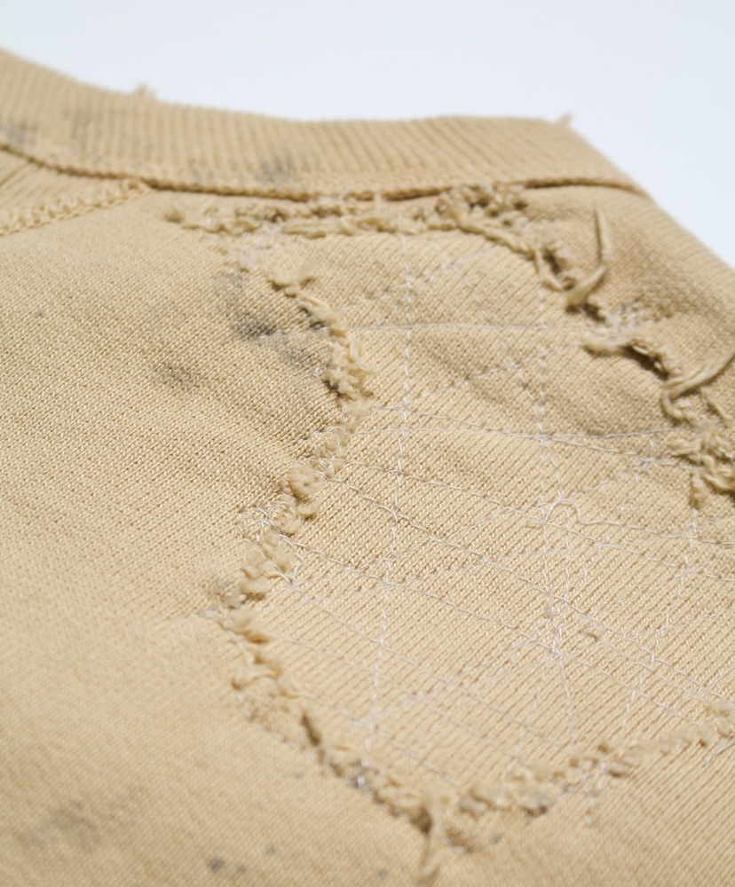 Repaired Faded Double V Sweatshirt Khaki Yellow/カーキイエロー L(MEN)