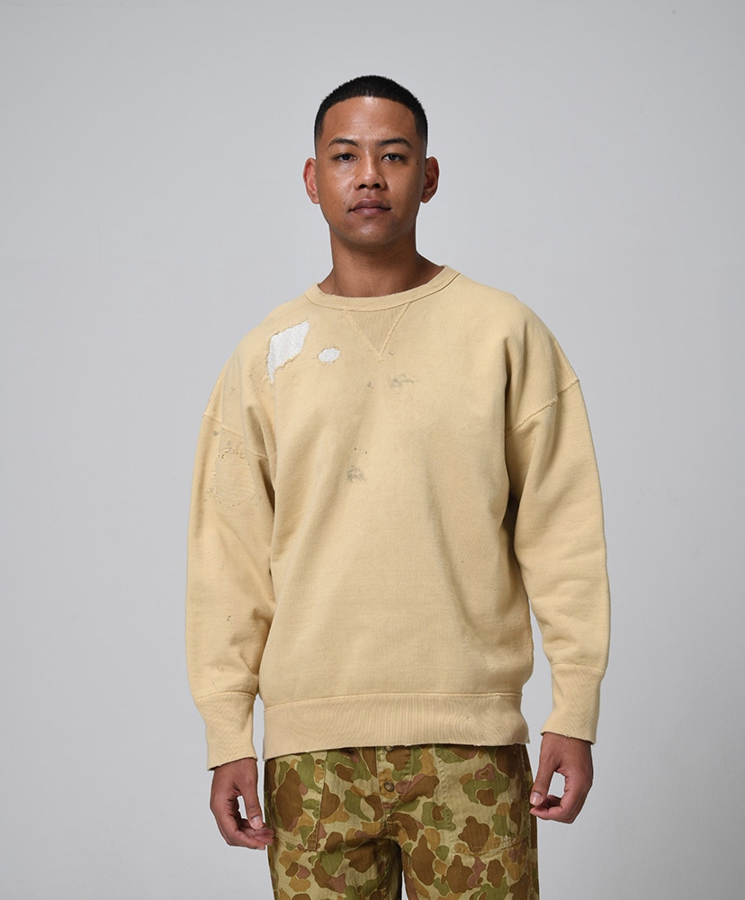 Repaired Faded Double V Sweatshirt Khaki Yellow/カーキイエロー L(MEN)