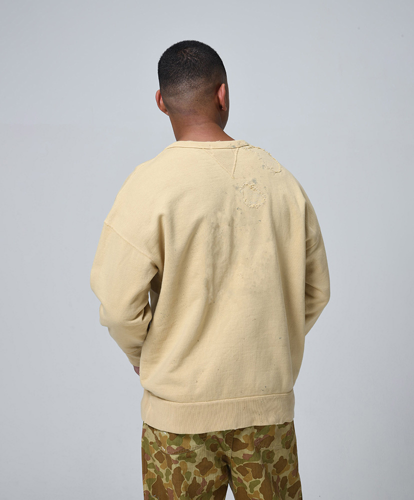 Repaired Faded Double V Sweatshirt Khaki Yellow/カーキイエロー L(MEN)