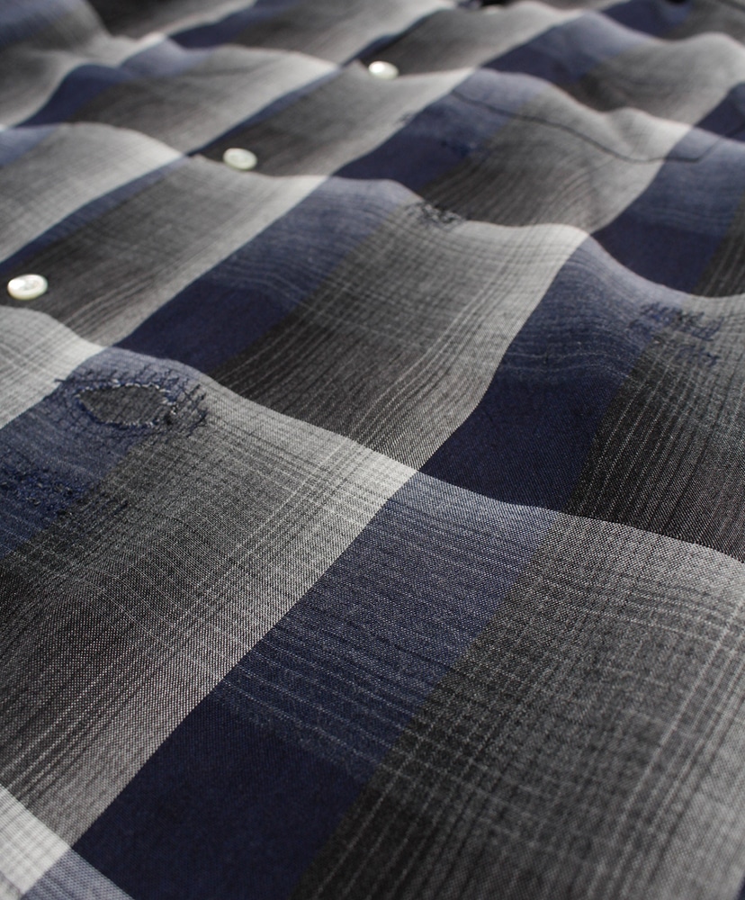 Check Rayon Shirt Blue×Black×Gray / ブルー×ブラック×グレイ L(MEN)
