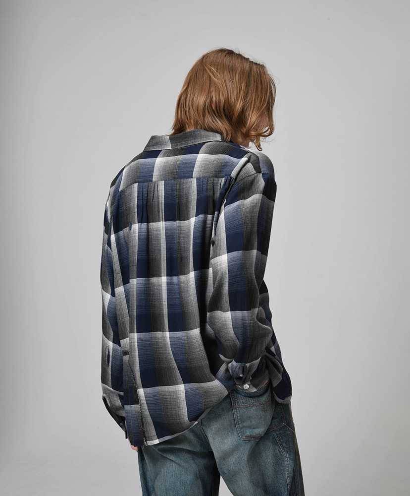 Check Rayon Shirt Blue×Black×Gray / ブルー×ブラック×グレイ L(MEN)