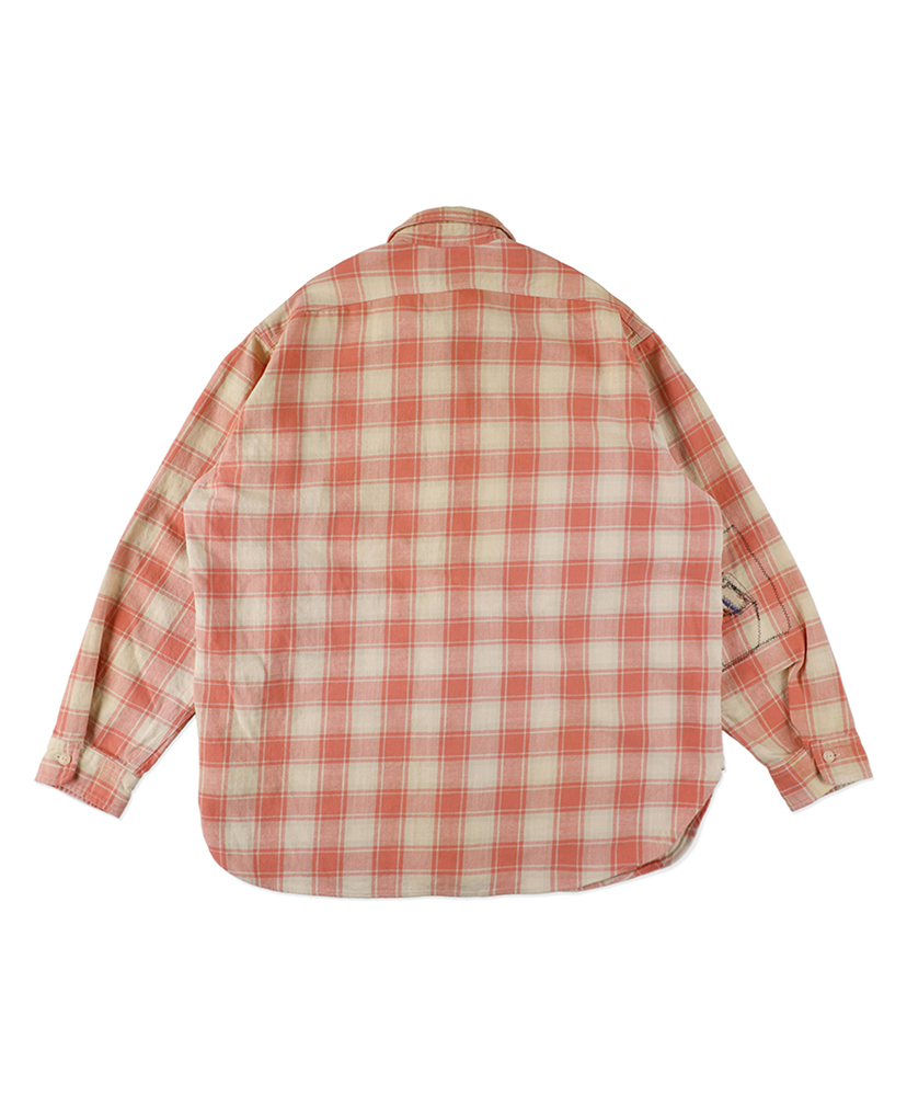 Repaired Cig Pocket Shirt Pink×O.White×Gray / ピンク×オフホワイト×グレー L(MEN)