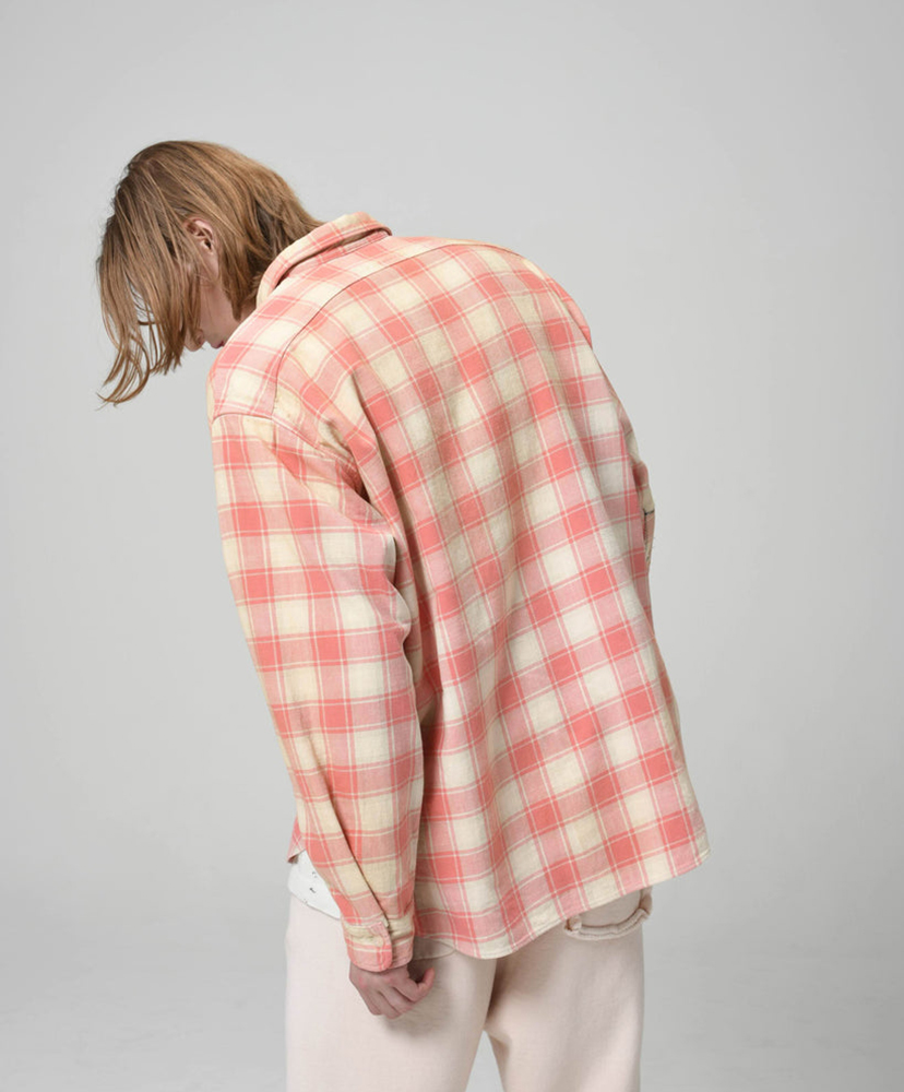 Repaired Cig Pocket Shirt Pink×O.White×Gray / ピンク×オフホワイト×グレー L(MEN)