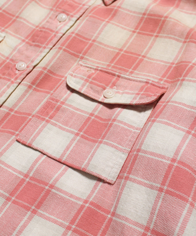 Repaired Cig Pocket Shirt Pink×O.White×Gray / ピンク×オフホワイト×グレー L(MEN)