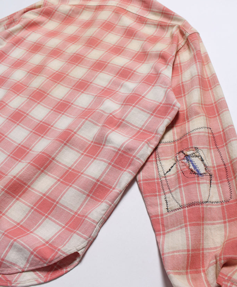 Repaired Cig Pocket Shirt Pink×O.White×Gray / ピンク×オフホワイト×グレー L(MEN)