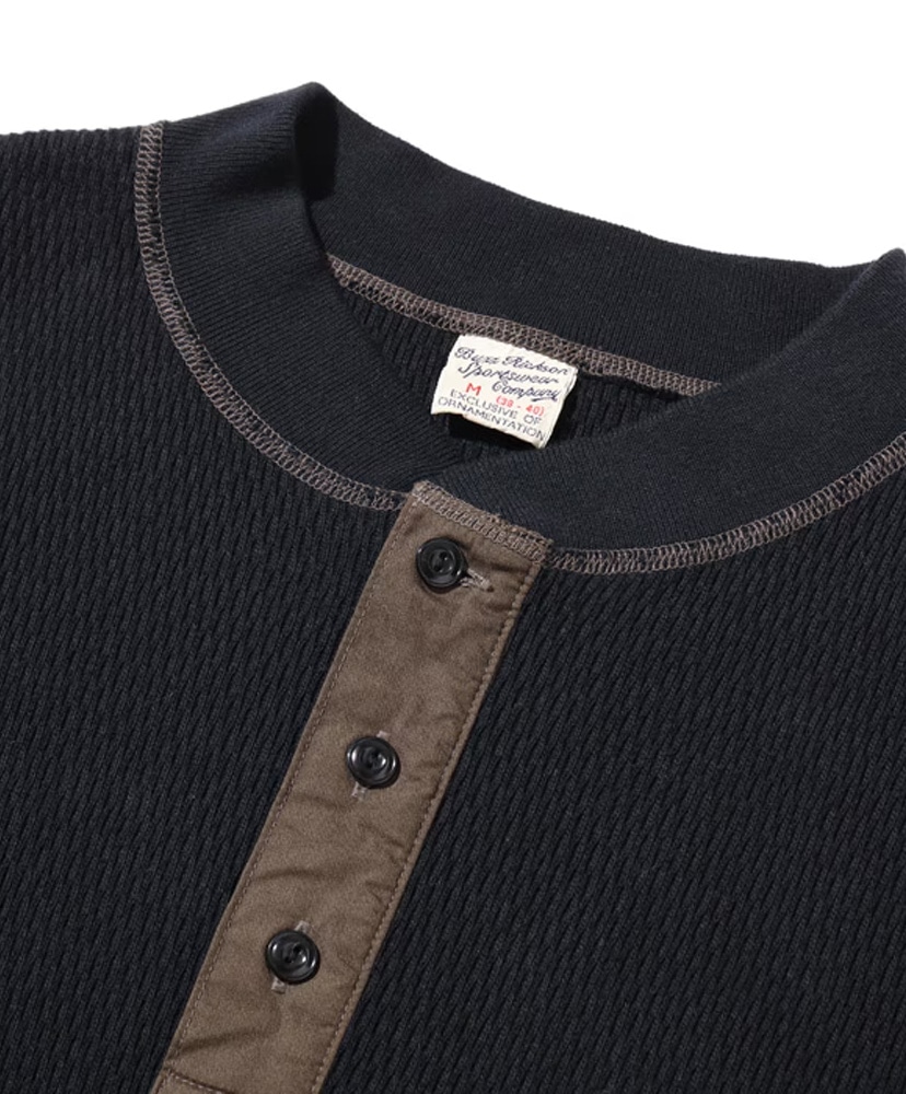 Buzz Rickson's Thermal Henley Neck T-shirt Black/ブラック L(MEN)