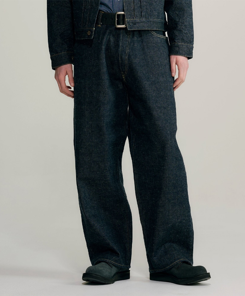 Recycled Waste Suvin Cotton Yarn 14oz. Denim 5pocket Wide Pants WWII Model 420 Non Wash L(MEN)