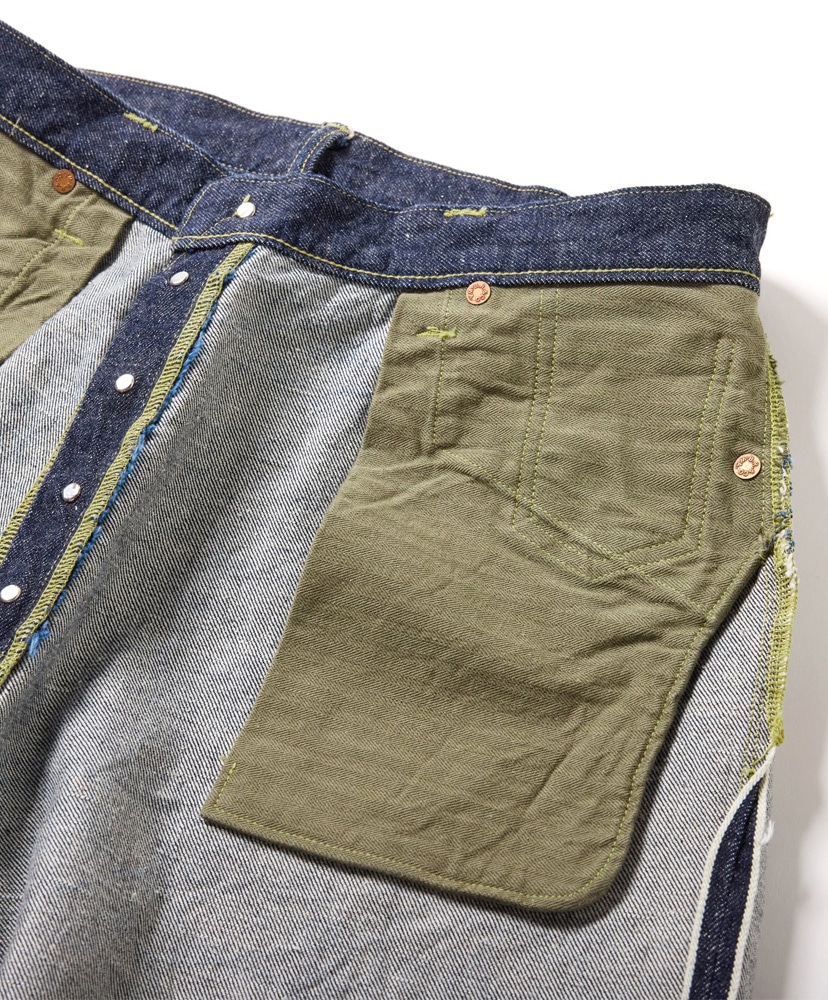 Recycled Waste Suvin Cotton Yarn 14oz. Denim 5pocket Wide Pants WWII Model 420 Non Wash L(MEN)