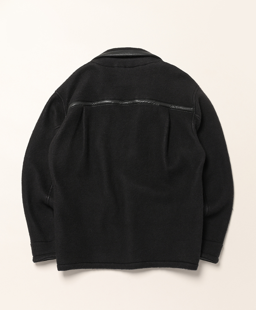 Faux Leather Trim Oversized Pullover Blackフリース/ブラックフリース ML(MEN)