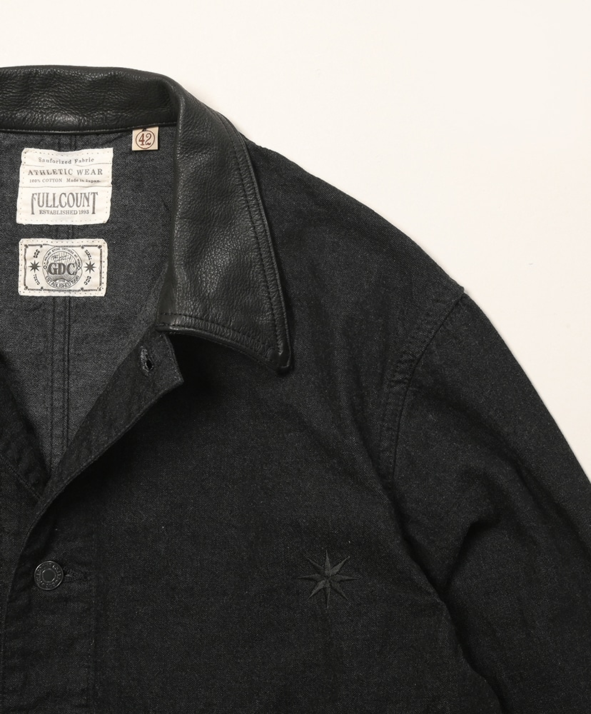 Leather Collar Denim Chore Jacket Black/ブラック 42(MEN)