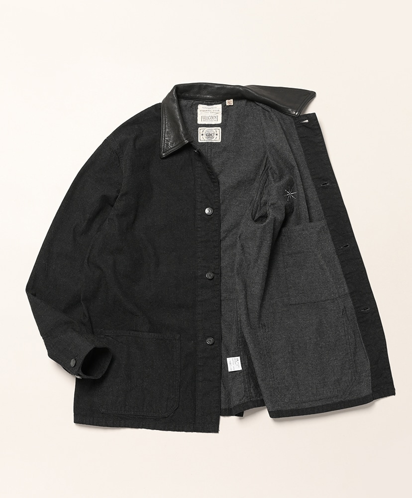 Leather Collar Denim Chore Jacket Black/ブラック 42(MEN)