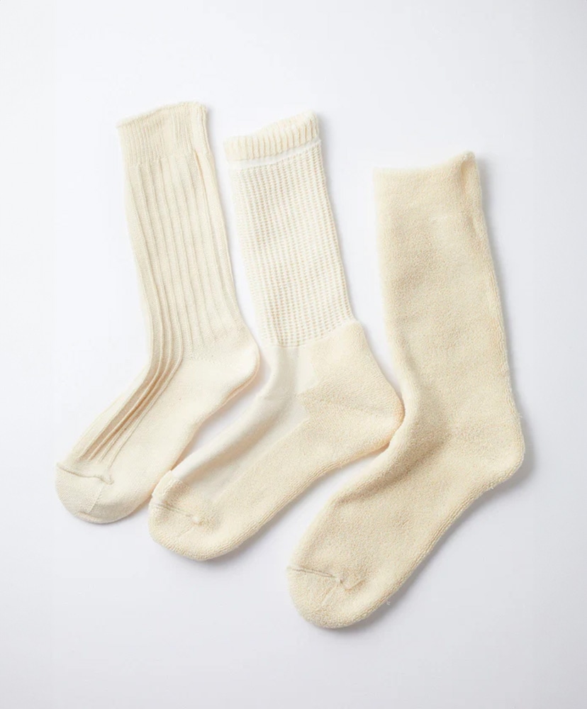 Organic Daily 3 Pack Crew Socks Ecru/エクリュ M(25-27cm)