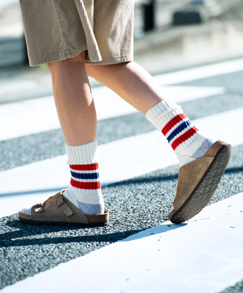 Coarse Ribbed Oldschool Crew Socks Chili Red×Blue/チリレッド×ブルー M(25-27cm)
