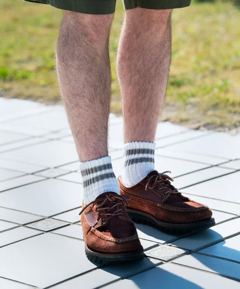 O.S. Ribbed Ankle Socks White×Grayge/ホワイト×グレージュ M(25-27cm)