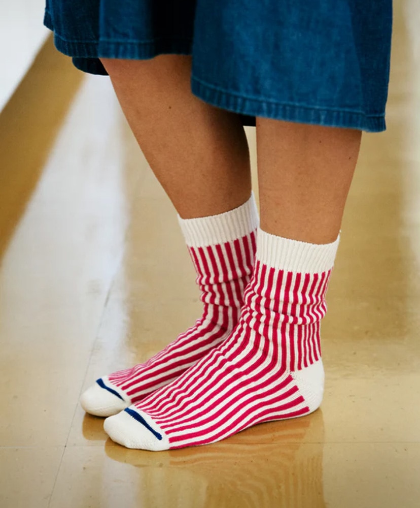 Vertical Stripe Socks White×Pink/ホワイト×ピンク S(23-25cm)