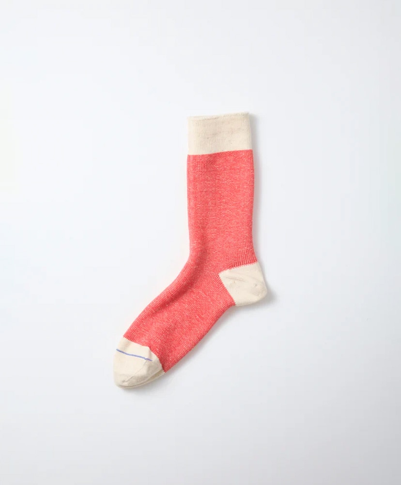 French Teatowel Pattern Socks Ecru×Red/エクリュ×レッド M(25-27cm)