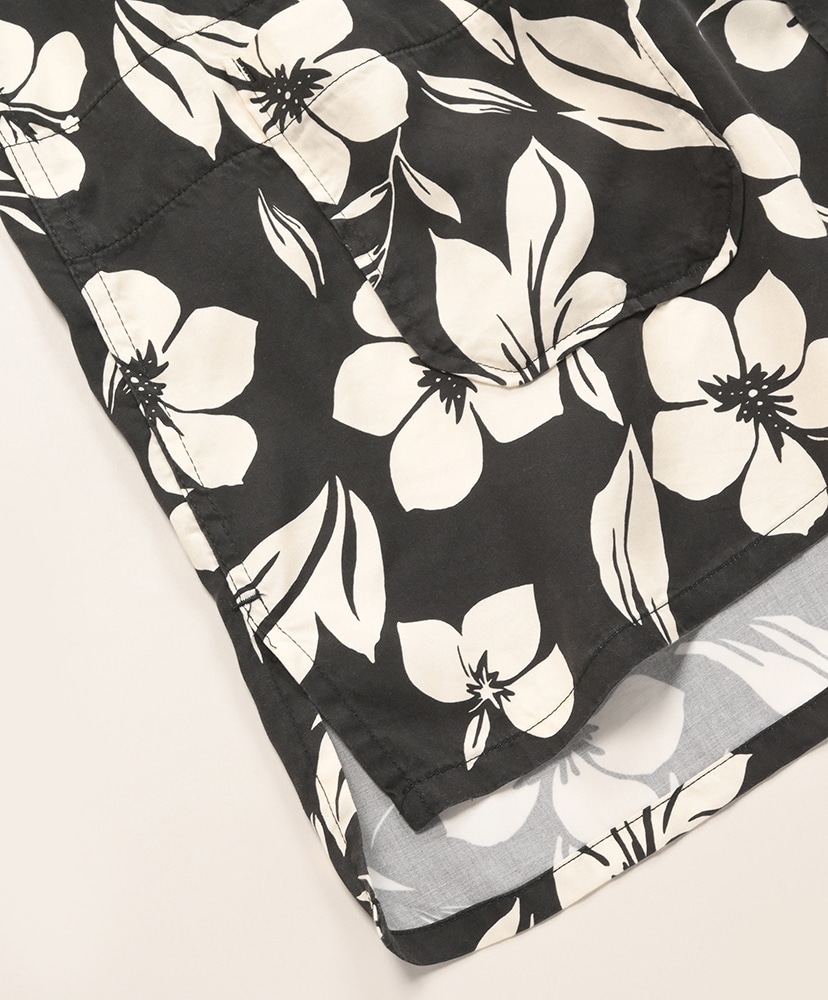 Camp Shirt - Tencel Floral Print Black×Natural/ブラック×ナチュラル L(MEN)