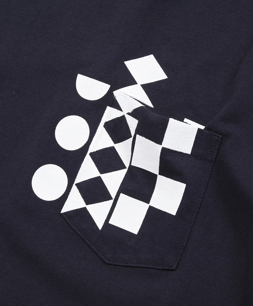 Printed Cross Crew Neck T-shirt - Cotton Multi Pattern Navy/ネイビー L(MEN)