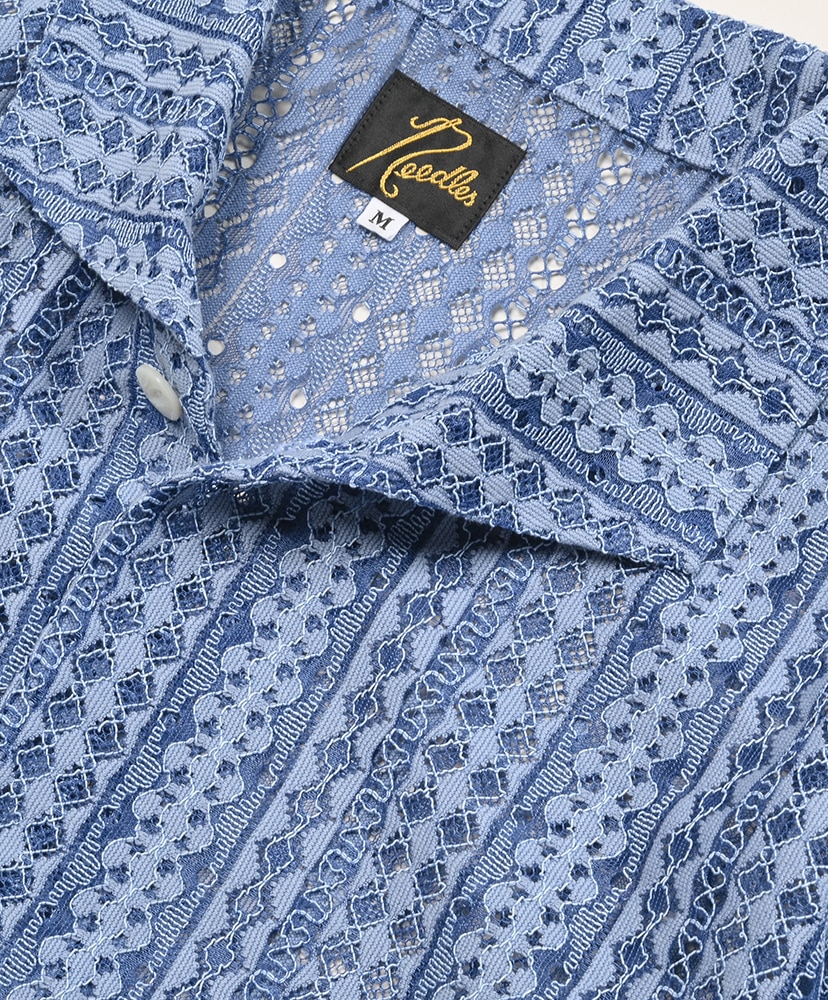 S/S Widespread Collar Shirt - Raschel Lace Blue/ブルー L(MEN)