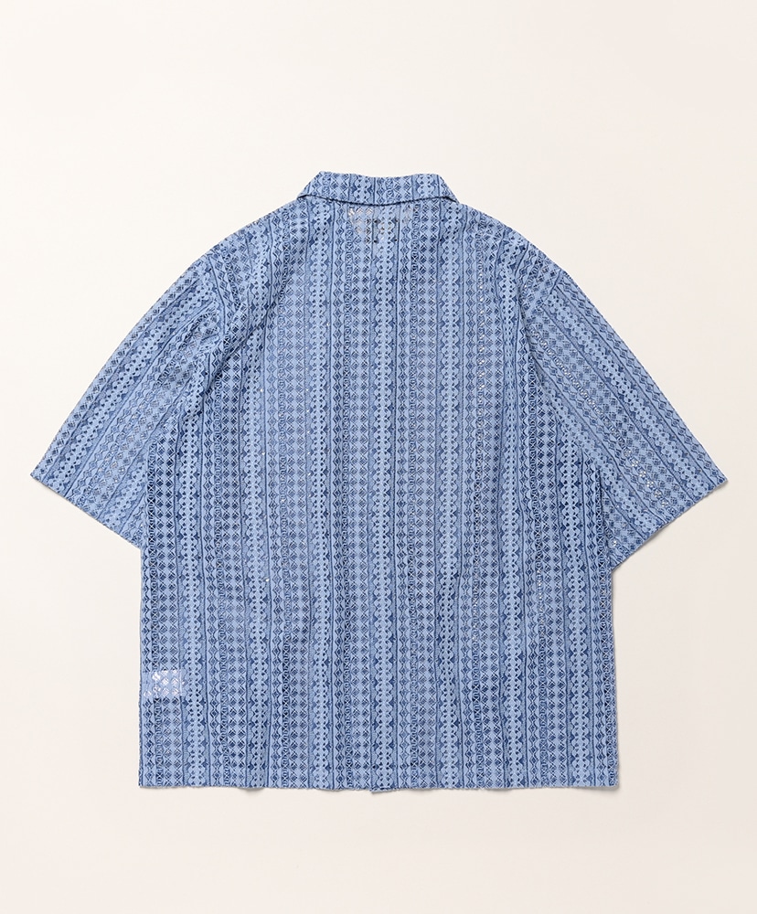 S/S Widespread Collar Shirt - Raschel Lace Blue/ブルー L(MEN)