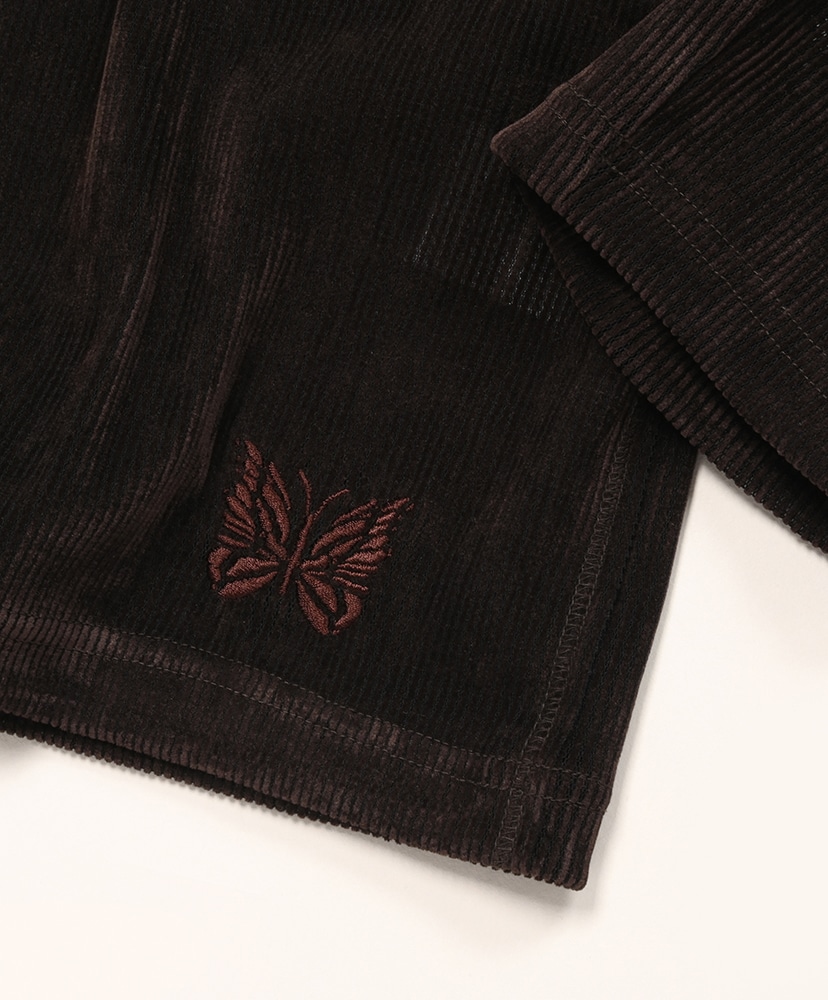 L/S U-Neck Tee - Flocked Stripe Lace Brown/ブラウン L(MEN)