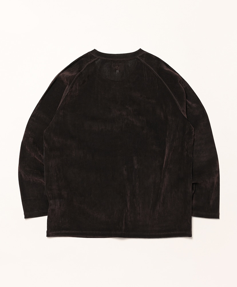 L/S U-Neck Tee - Flocked Stripe Lace Brown/ブラウン L(MEN)